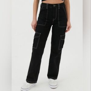 BDG Skate Cargo Pants Black Jeans Size 30 Contrast Stitching Grunge Indie Sleeze